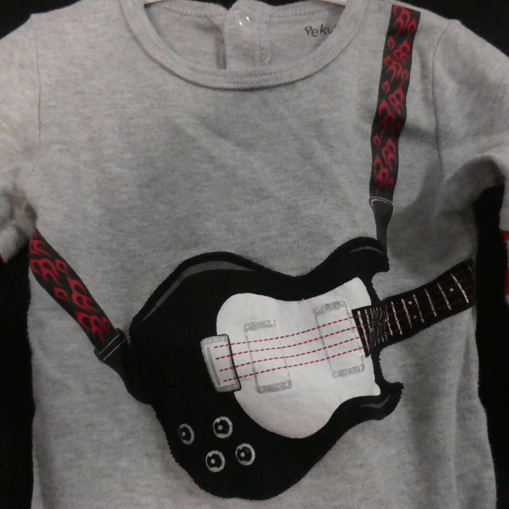 PEKKLE 24 months Grey Rockstar Guitar Baby Bodysuit With Red Striped Sleeves - Picture 5 of 15